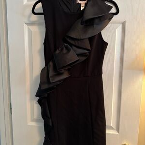 Elegant One-Shoulder Black Dress with Ruffle Accent by hutch